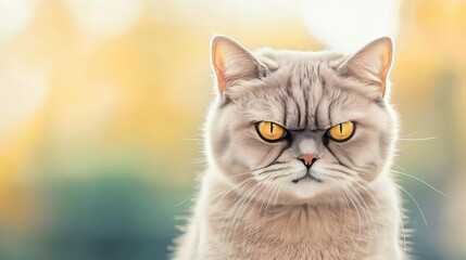 Fototapeta premium A close-up portrait of an expressive cat with striking yellow eyes.