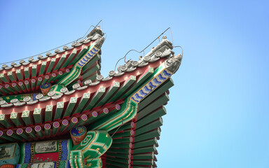 Structure and design of Chinese temple or historical building roof.