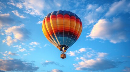 Fototapeta premium Colorful hot air balloon soaring through a bright blue sky.