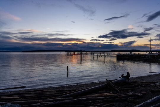 Scenic Sunrise Over Downtown Sidney Harbor, Vancouver Island, BC, Canada