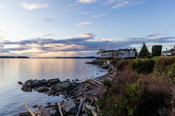 Serene Sunrise Over Downtown Sidney on Vancouver Island Waterfront