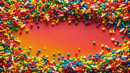 Obraz premium Colorful Candy Sprinkles Frame on a Warm Gradient Background Perfect for Festive Designs and Celebrations