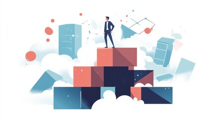 Obraz premium Developing, taking a risk, support and solving the problem business concept illustration.