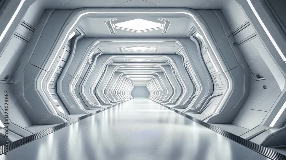 Poster futuristic white background with sleek layers and subtle depth.