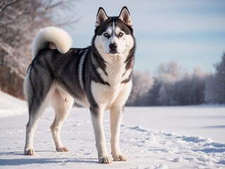 Fototapeta premium A husky dog photo in the snow- dog photo