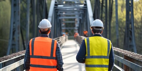 Obraz premium Bridge engineers perform checks to ensure the durability of a new structure.