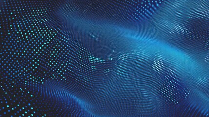 Abstract blue digital particles flow, creating a wave-like motion.  Dynamic data visualization background.
