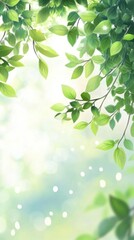 Obraz premium Vibrant Green Leaves Bask in Sunlight's Embrace, Nature's Serenity in Springtime Bloom