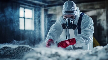 Asbestos handling performed safely by a diligent worker.