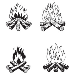 Fire illustration in flat style, set of fire vector icons. Fire symbol set.  