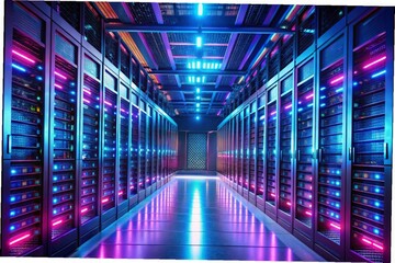 Fototapeta premium A long row of drawers with a purple and blue neon light on the bottom