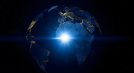 Fototapeta premium blue sunrise, view of earth from space