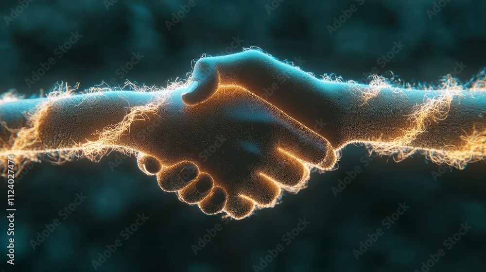 Poster illuminated handshake partnership connection and unity