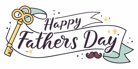 Happy Fathers day doodle mustache typography banner. Concept for Father's Day with elegant handwritten lettering and moustache. Vector
