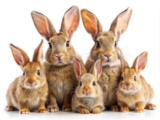 AI Family Rabbit Photo, White Background, Candid, Full Body