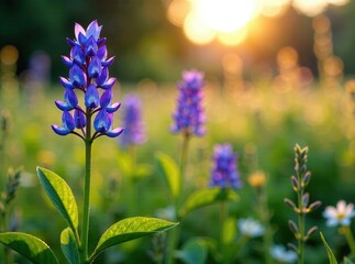 Obraz premium Blooming Great Blue Lobelia at Somme Prairie, Northbrook, Illinois - AI Photo