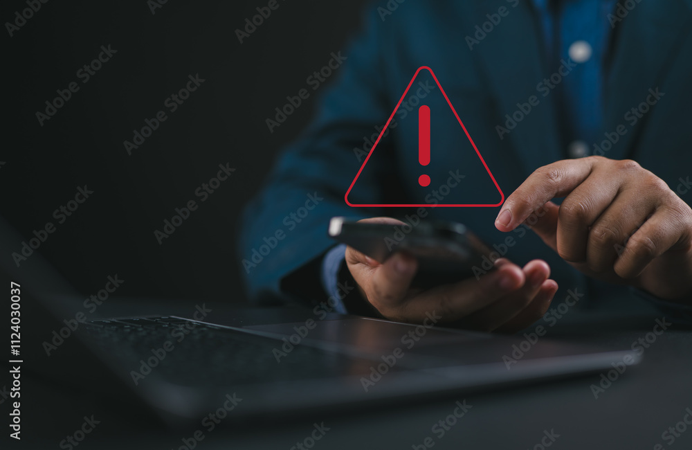 Poster Error 404 alerts on a laptop, caution of spam in website digital technology. Concept of warning symbol or attack cyber, security notification. Danger from network mistake, Warn failure of the computer