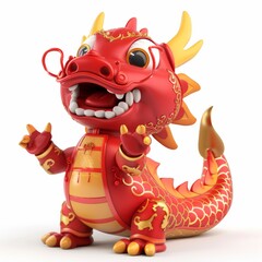 Fototapeta premium Adorable Chinese Dragon Cartoon Character in Festive Red Outfit, 3D Render