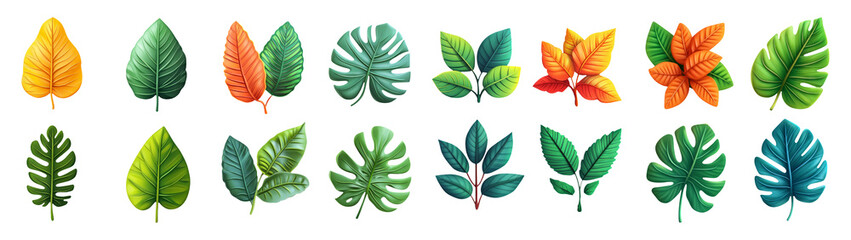 Colorful Leaves Collection on Transparent Background