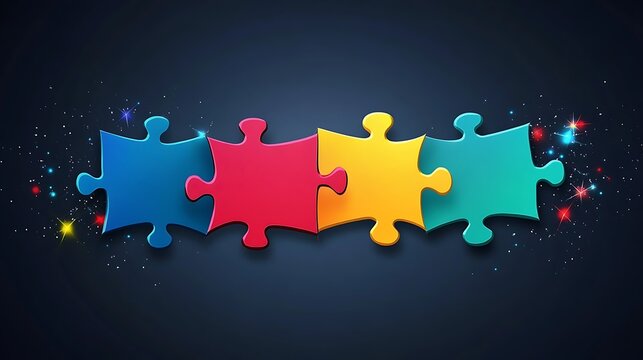 Colorful Puzzle Pieces Interlocking Against a Dark Background: A Digital Illustration. AI Generated