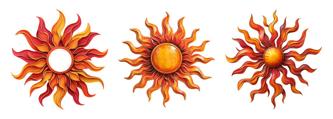 Bright Colorful Sun Icons on Transparent Background