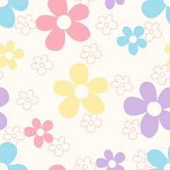 Seamless pattern design with geometric and abstract. seamless pattern flower, dot, shapes, circle, square. star design for fabric, cotton, wallpaper, satin, carpet.	