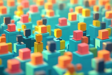 Colorful abstract figures representing diversity in technology urban setting digital art vibrant close-up perspective