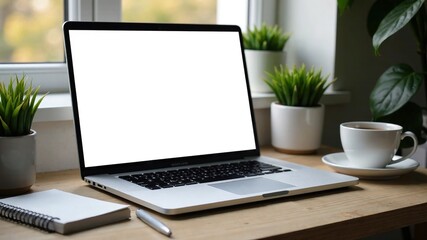 Modern Portable Workspace AI Photo, Laptop, Supplies, Decor, Depth