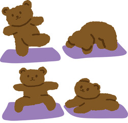 Bear doing yoga pose on the yoga mat