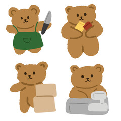 Bear cooking, packing and cashier working