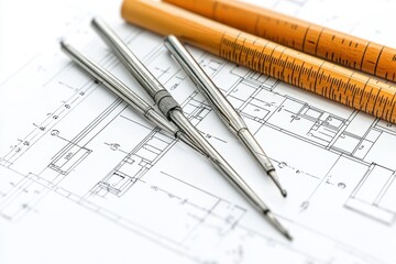Technical Drawing Tools on Blueprint Background