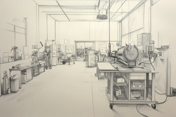 Fototapeta premium Spacious Welding Supplies Warehouse Pencil Sketch