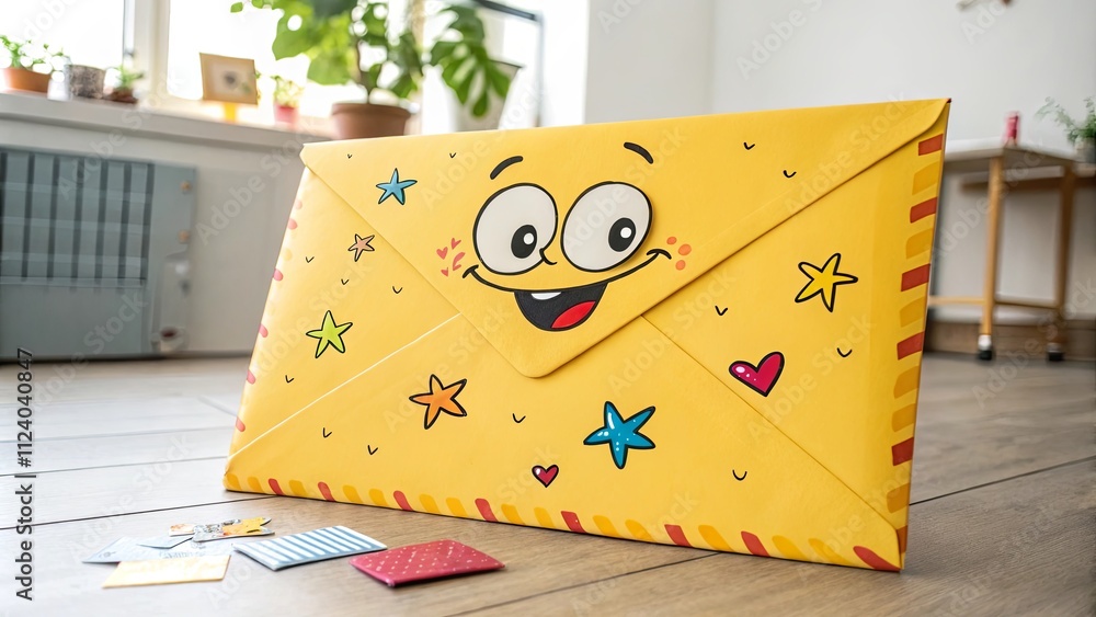 Poster a yellow envelope with a smiling face on it