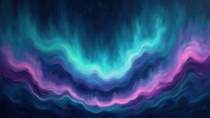 Obraz premium Glowing Polar Gradients.A series of colorful arcs representing aurora patterns in harmonious shades of teal and purple, set against a dark transparent sky. 