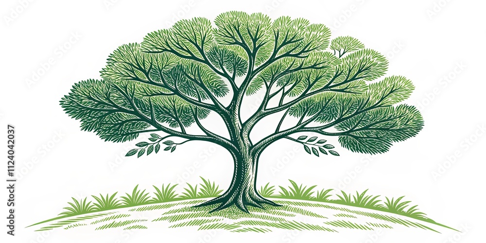 Poster a tree with green leaves is the main focus of the image