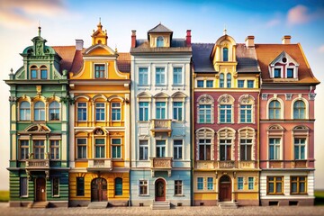 Naklejka premium Tilt-Shift Vintage House Facades: Classic Architecture Photography Collection