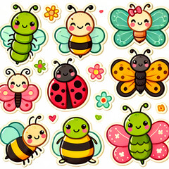 Naklejka premium Kids pre-school sticker set, vector illustration Fish jelly fish, animals, bears, farm animals