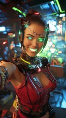 Obraz premium Futuristic cyborg woman with glowing features