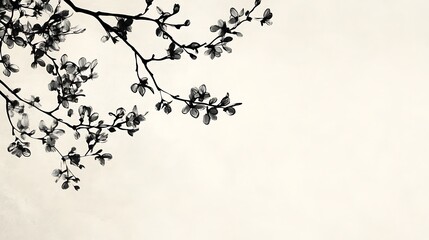 Naklejka premium Black and White Blossoms on Branch Against Light Background