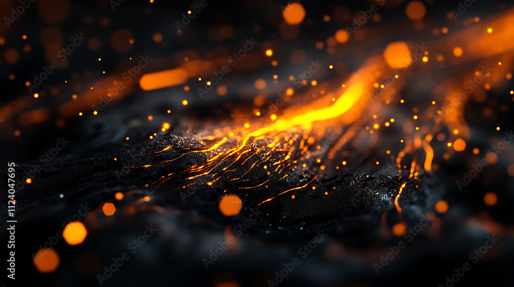 Poster dynamic lava flow volcanic landscape bokeh effects natural environment close-up viewpoint abstract c