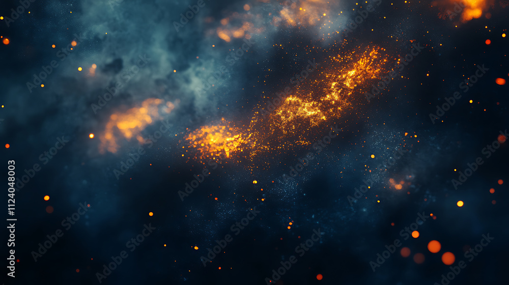 Poster cosmic explosion of light particles in bokeh style space digital art dark background abstract perspe
