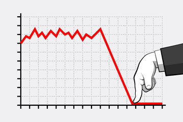 Business graph with red line and hand pressing it down