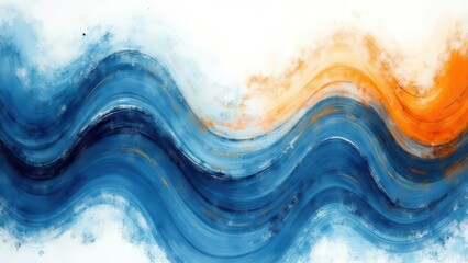 Obraz premium Metallic ink streams. Azure waves meet tangerine streaks in a flowing symmetrical pattern, presented in a transparent, high-definition format.