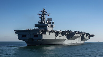 US Navy Aircraft Carrier Sailing on the Open Sea  