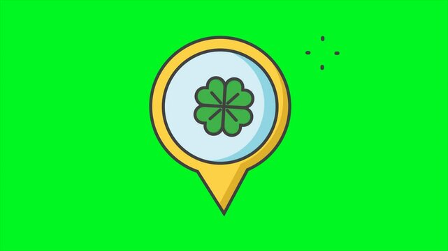 St Patrick's Pin Location Icon Animation On Green Screen. Ready for chroma key. 4k Animation