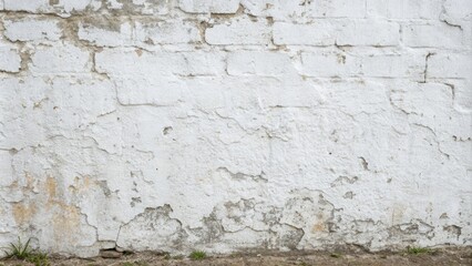 Obraz premium Textured White Brick Wall with Peeling Plaster and Ground