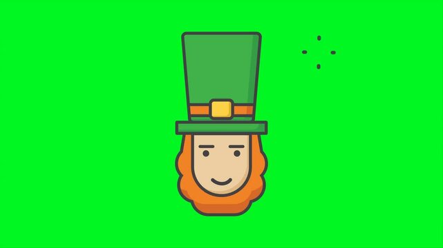 St Patrick's Head Icon Animation On Green Screen. Ready for chroma key. 4k Animation