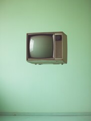 Retro TV Floating Against Mint Green Wall