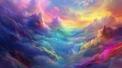 Fototapeta premium Cool dreamy fantasy-inspired wallpaper with vibrant pastel hues, ethereal shapes, and bright flowing gradients for a soothing, uplifting visual atmosphere