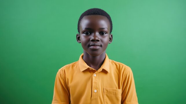 An African blockchain enthusiast teen discussing cryptocurrency projects, greenscreen background, full body
